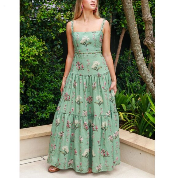 Agua by Agua Bendita Lima green linen extra long dress - Picture 1 of 13